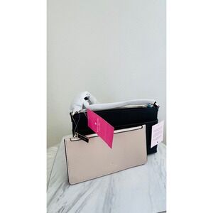 Kate Spade Textured Leather Crossbody Bag with Removable Pouch, Black/Pink, NWT